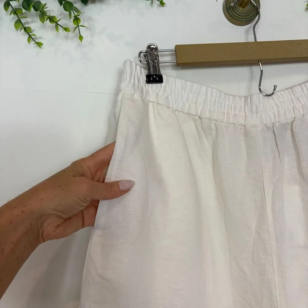 NWT H&M Linen Blend Pants Womens Medium White Elastic Waist Wide Leg Pull On